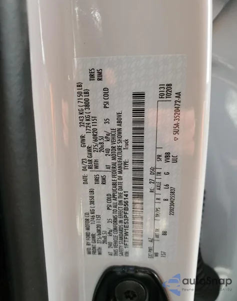 2023 Ford F150 Supercrew из США, поврежденный, VIN 1FTFW1E53PFB56141